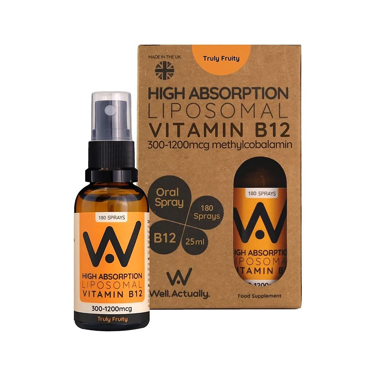 Well Actually Vitamin B12 Methycobalamin (300 - 1200mcg) - Liposomal Spray 25ml