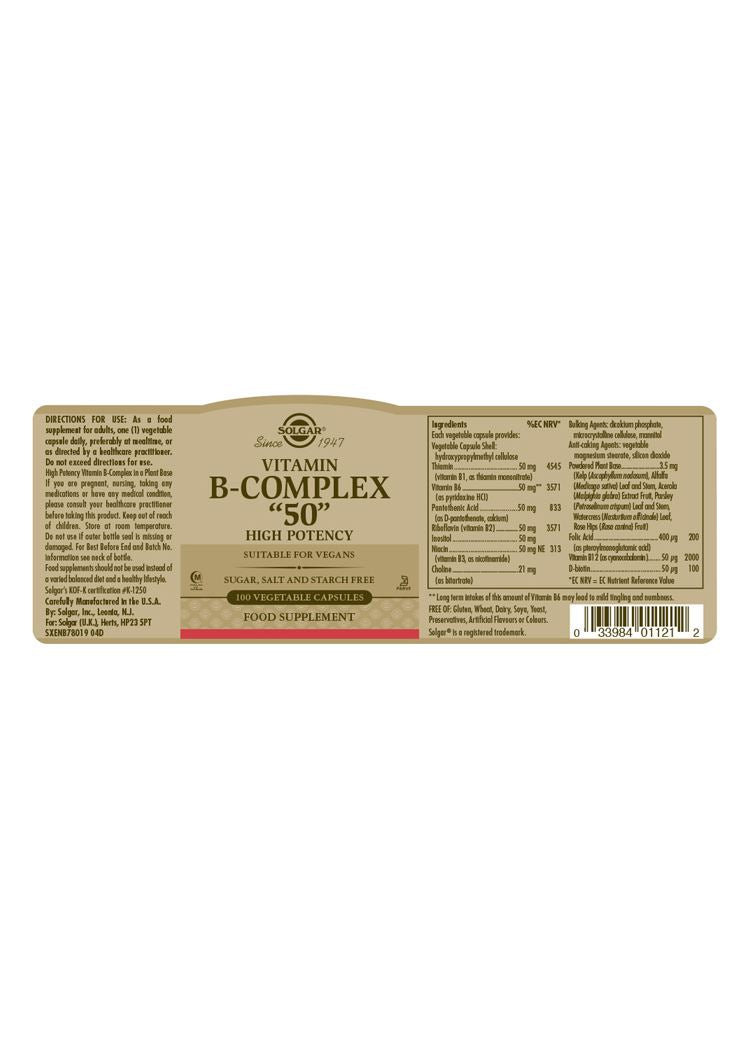 Solgar Vitamin B-Complex "50" High Potency - 100 Vegicaps