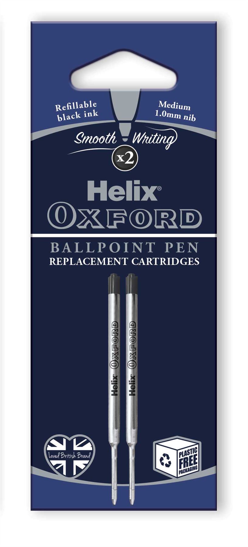 Helix Oxford Premium Ballpoint Pen Refills (Pack of 2) - Black Ink