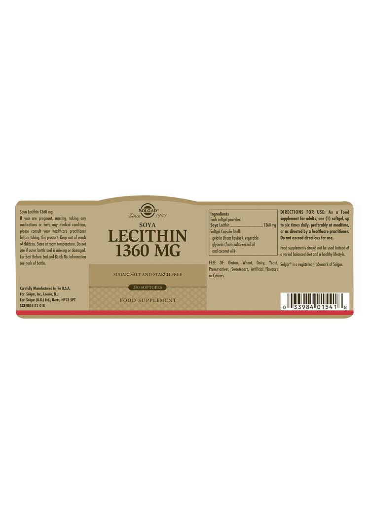 Solgar Soya Lecithin 1360 mg - 250 Softgels