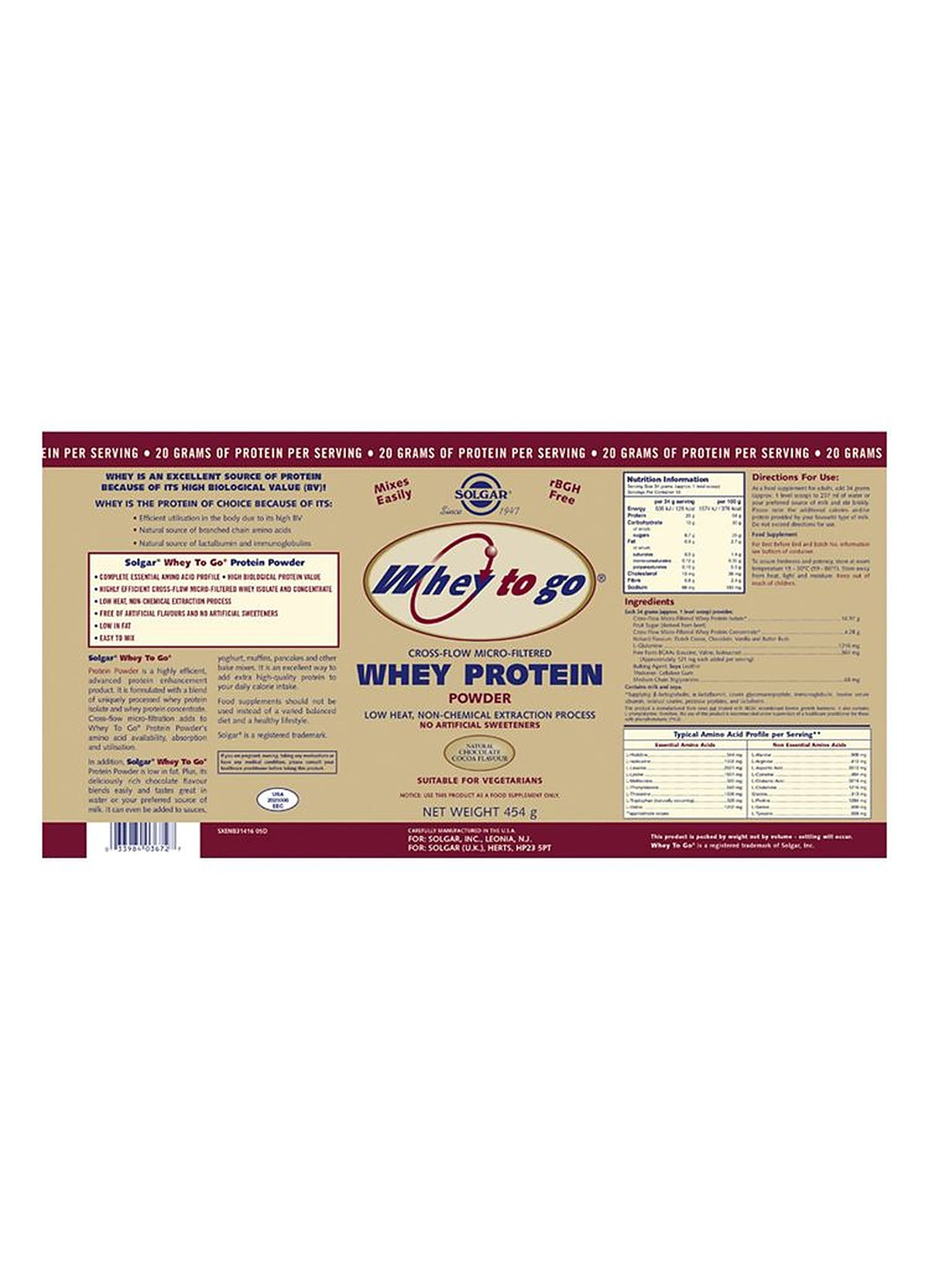 Solgar Whey To Go Natural Chocolate Flavour Protein Powder - 377 g - image 2