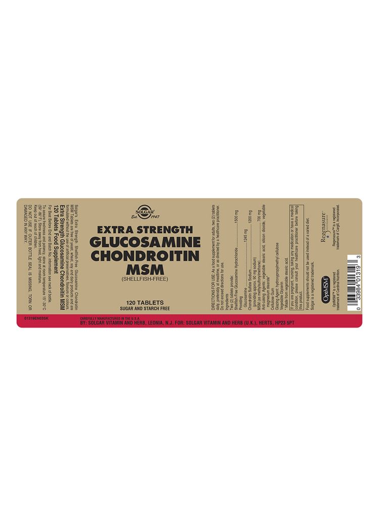 Solgar Extra Strength Glucosamine Chondroitin MSM - 120 Tablets