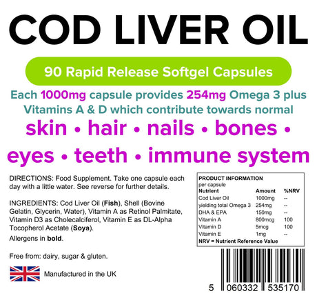Lindens Cod Liver Oil 1000mg - 90 Capsules