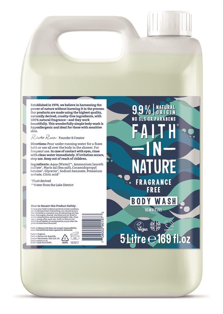 Faith in Nature Fragrance Free Body Wash 5 Litre