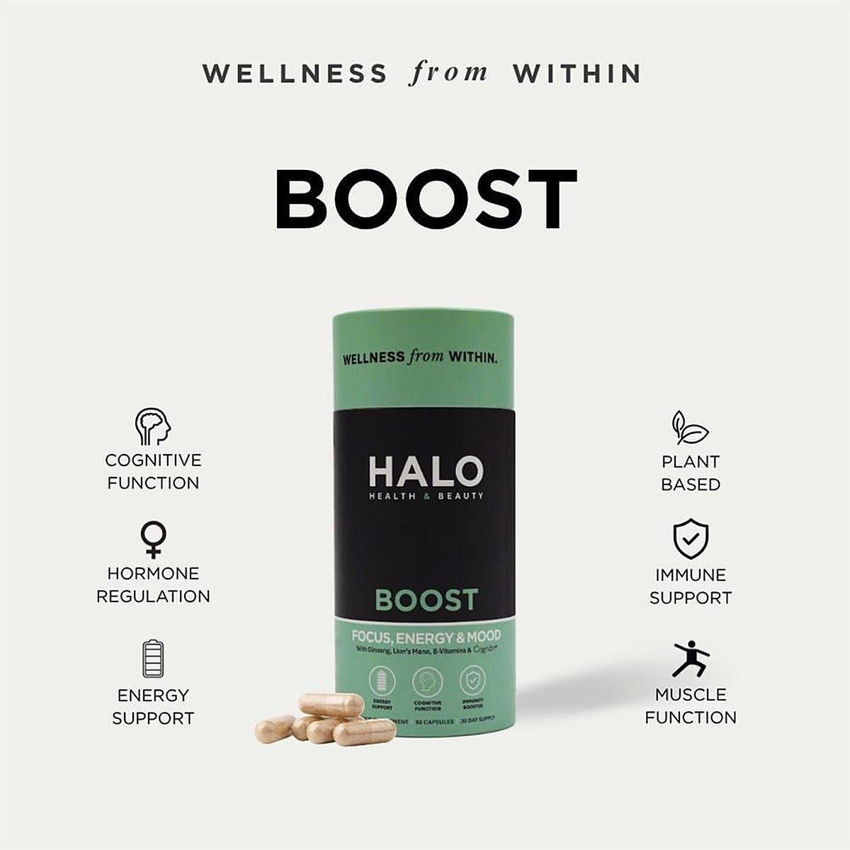 Halo BOOSTDaily energy focus and immune support 90 Caps
