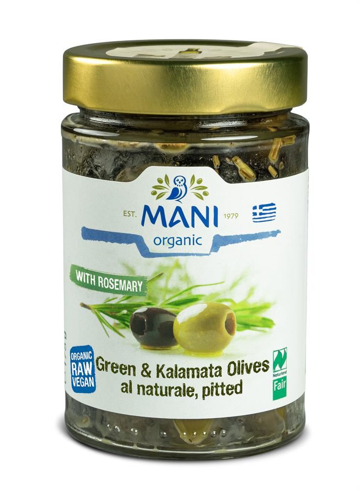 Mani Organic Mixed Olives al Naturale Pitted with Rosemary 175g