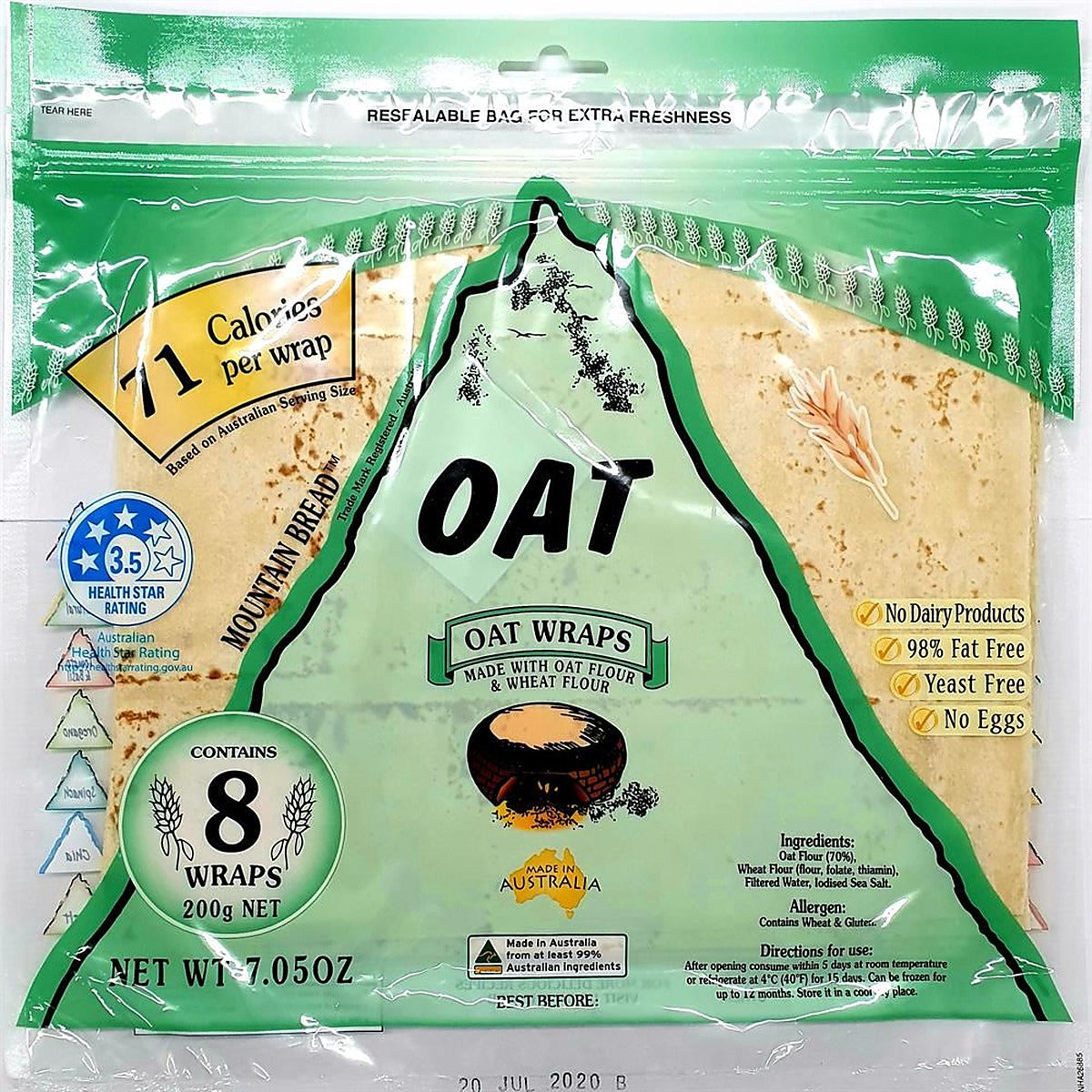 Mountain Bread Oat Wraps (70% Oat) 200g