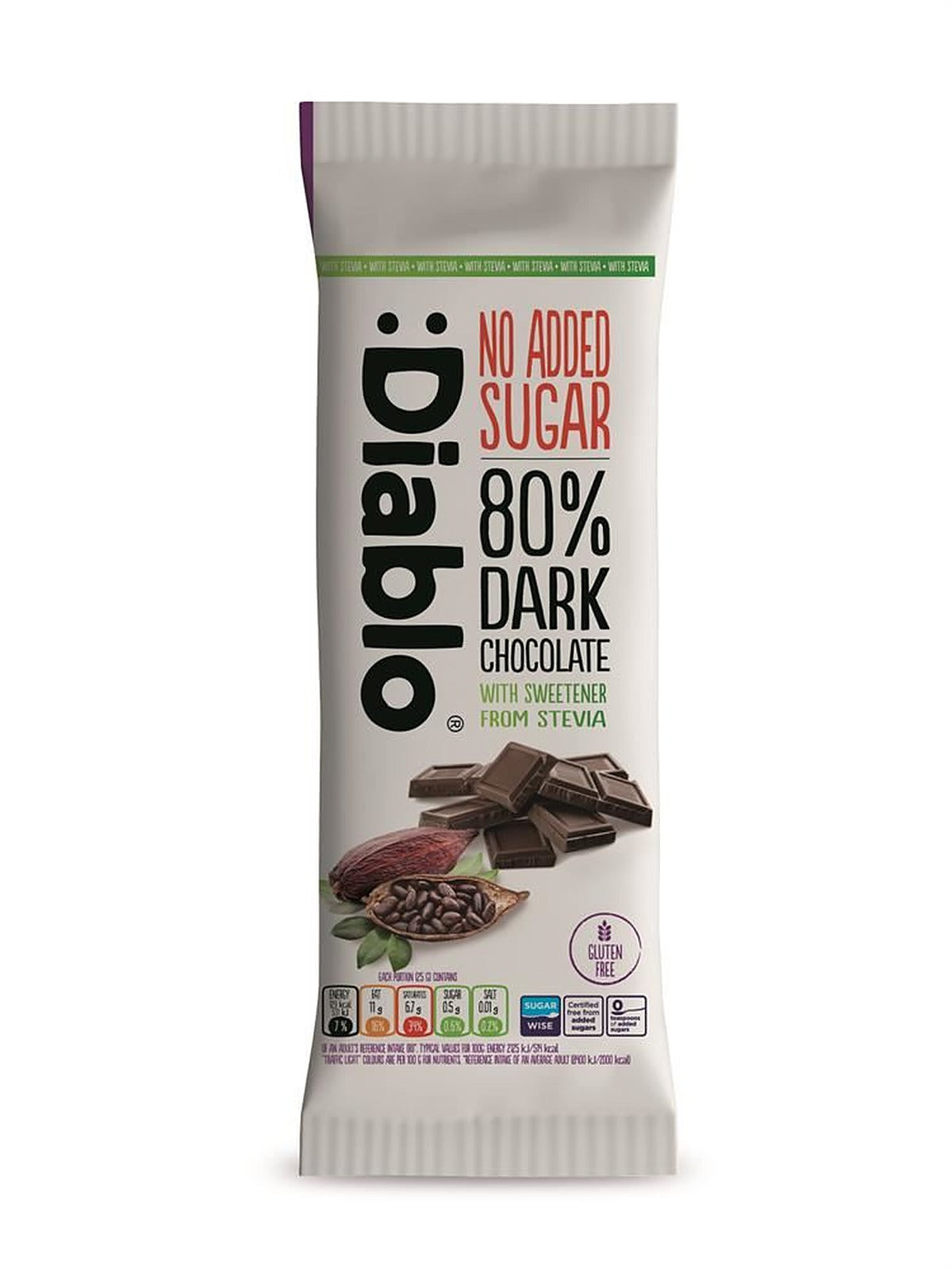 Diablo Sugar Free Dark Chocolate 80% with Stevia 75g