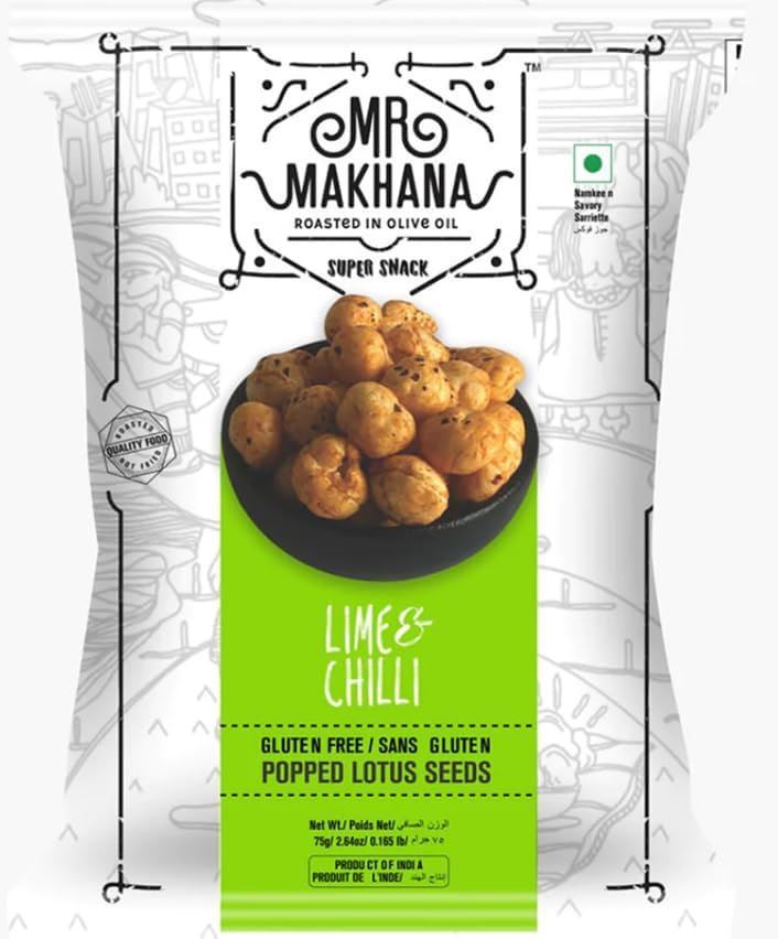 Mr Makhana Lime & Chilli Popped Lotus Seeds 75g - 6 Pack
