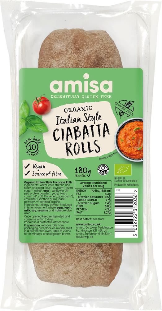 Amisa Organic White Ciabatta Rolls - Organic 180g
