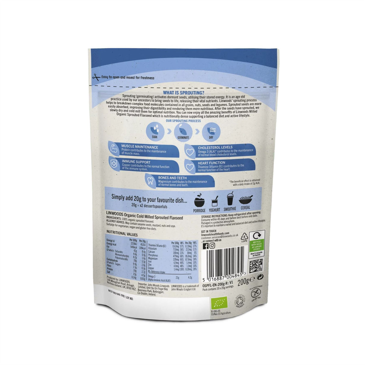 Linwoods Cold Milled Organic Sprouted Flaxseed 200g