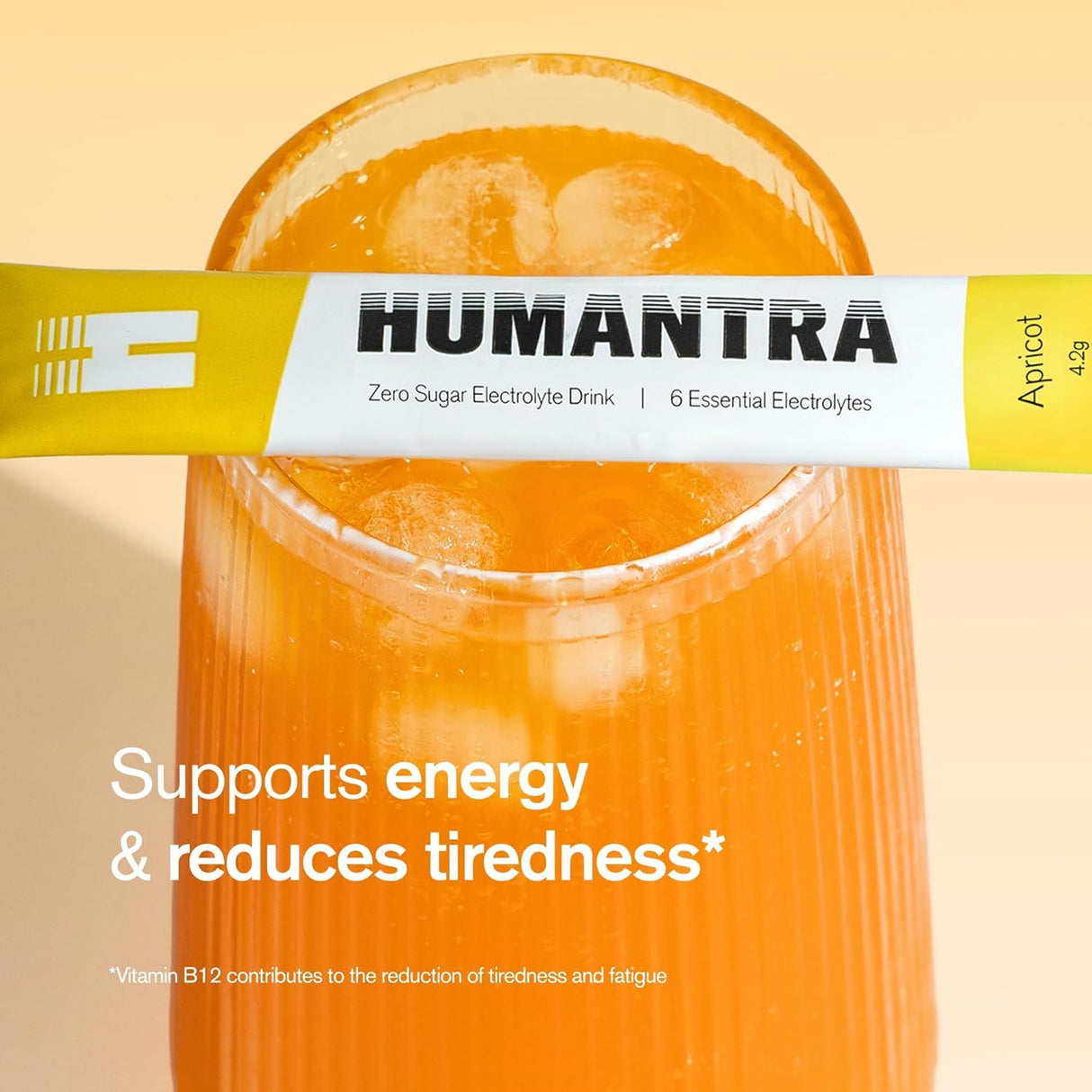 Humantra Electrolyte Powder Apricot 20 Sachets - Hydration Drink Mix with 6 Electrolytes, Vegan, Sugar Free, Gluten Free