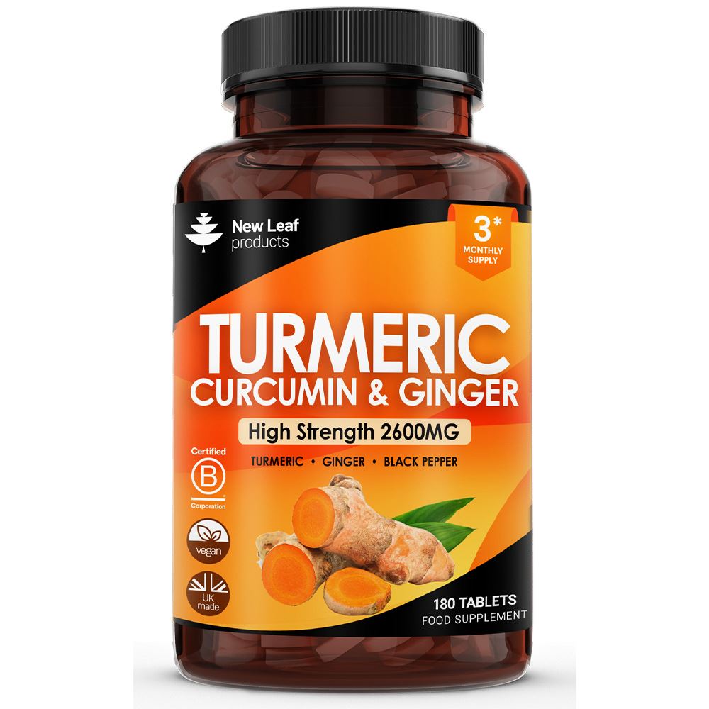 New Leaf Products Turmeric Supplements 2600mg Ginger & Black Pepper 180 Tablets