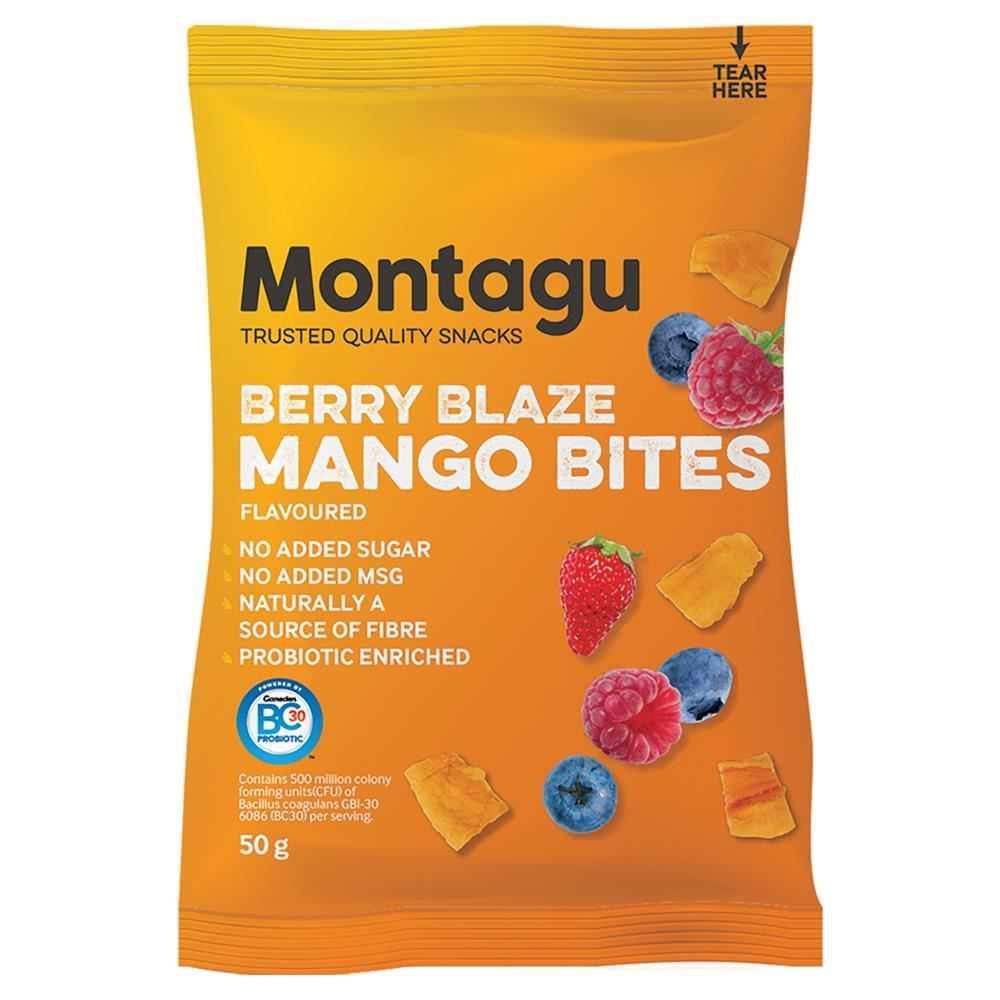 Montagu Dried Mango Bites Berry Blaze 50g - 10 Pack