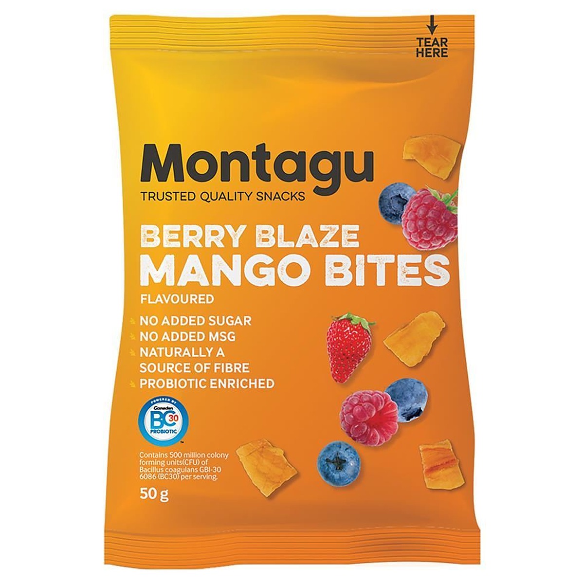 Montagu Dried Mango Bites Berry Blaze 50g - 10 Pack