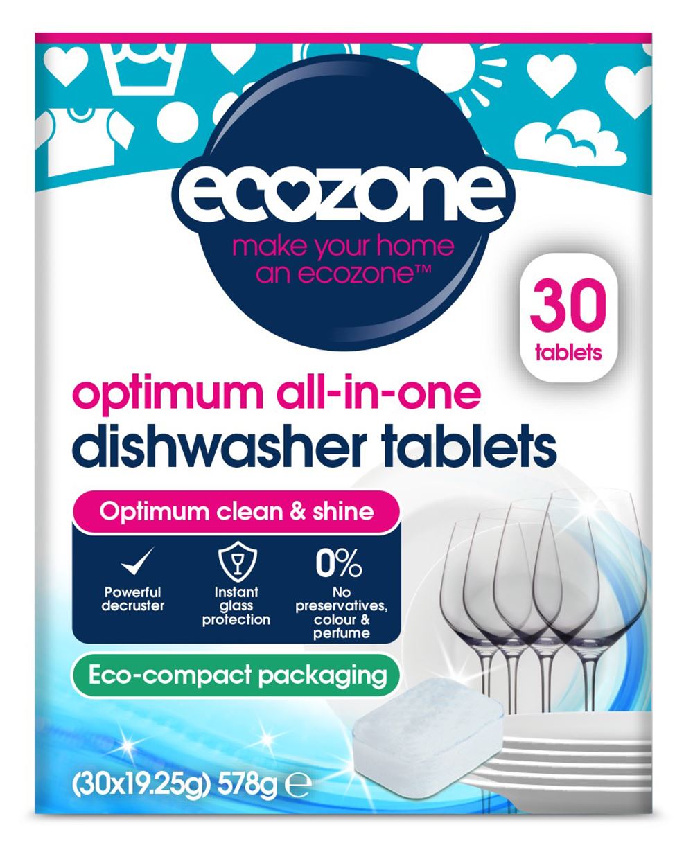 Ecozone Optimum All-in-one Dishwasher Tablets - 30 Tablets