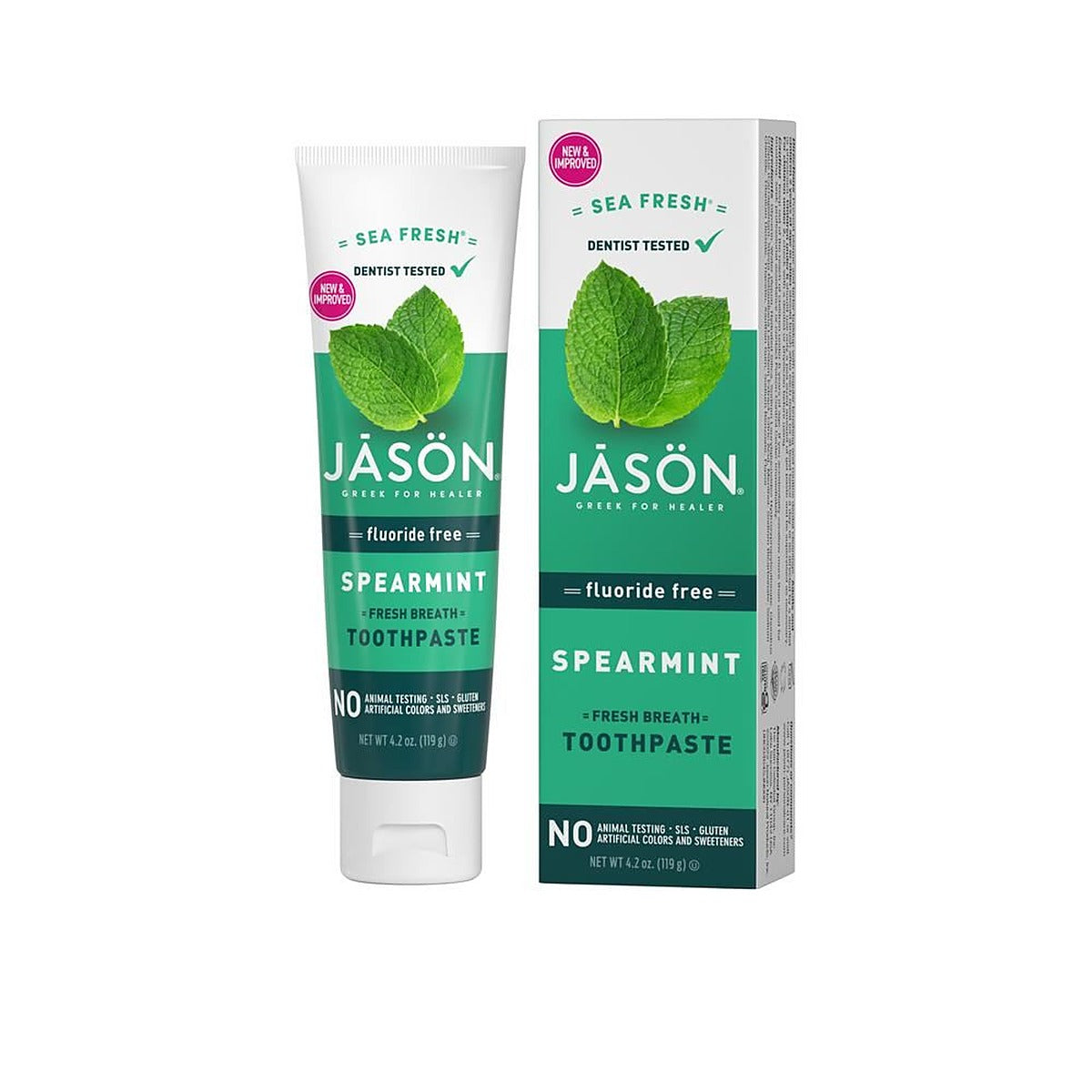 Jason Sea Fresh Spearmint Fresh Breath Toothpaste Fluoride Free 119g