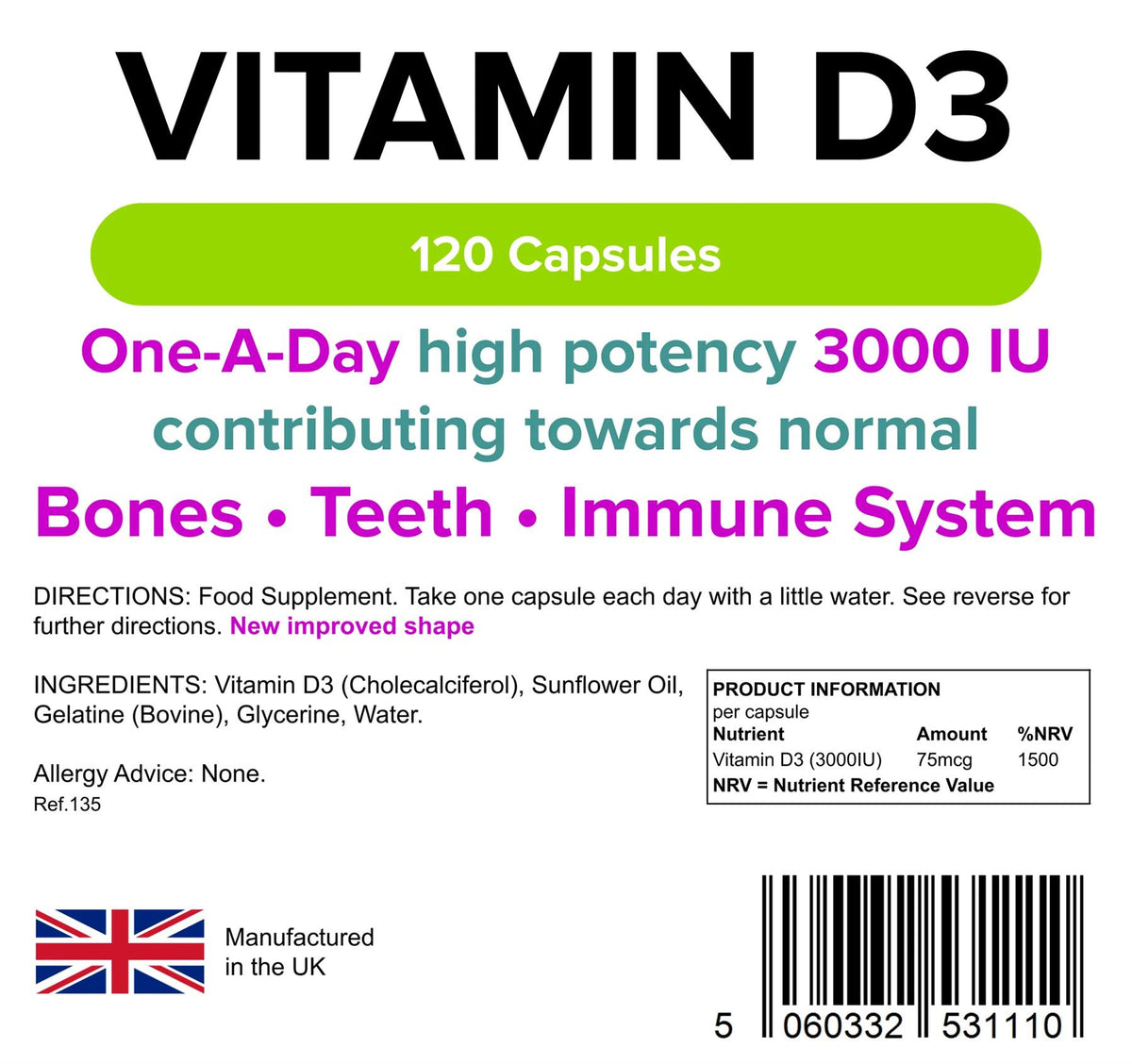 Lindens Vitamin D3 3000 IU - 120 Capsules - image 2