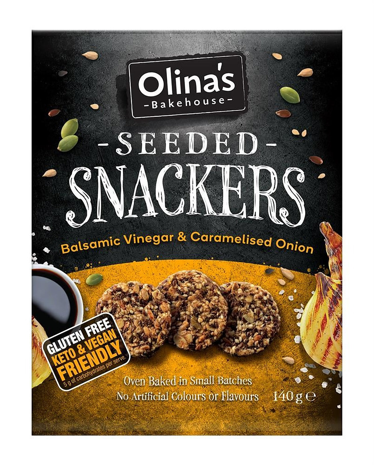 Olinas Bakehouse Seeded Snackers Balsamic Vinegar & Caramelised Onion 140g