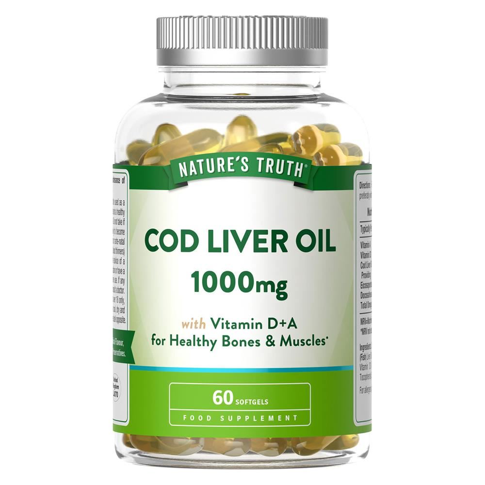 Nature's Truth Cod Liver Oil 1000mg w/ Vitamin D+A 60 Softgels