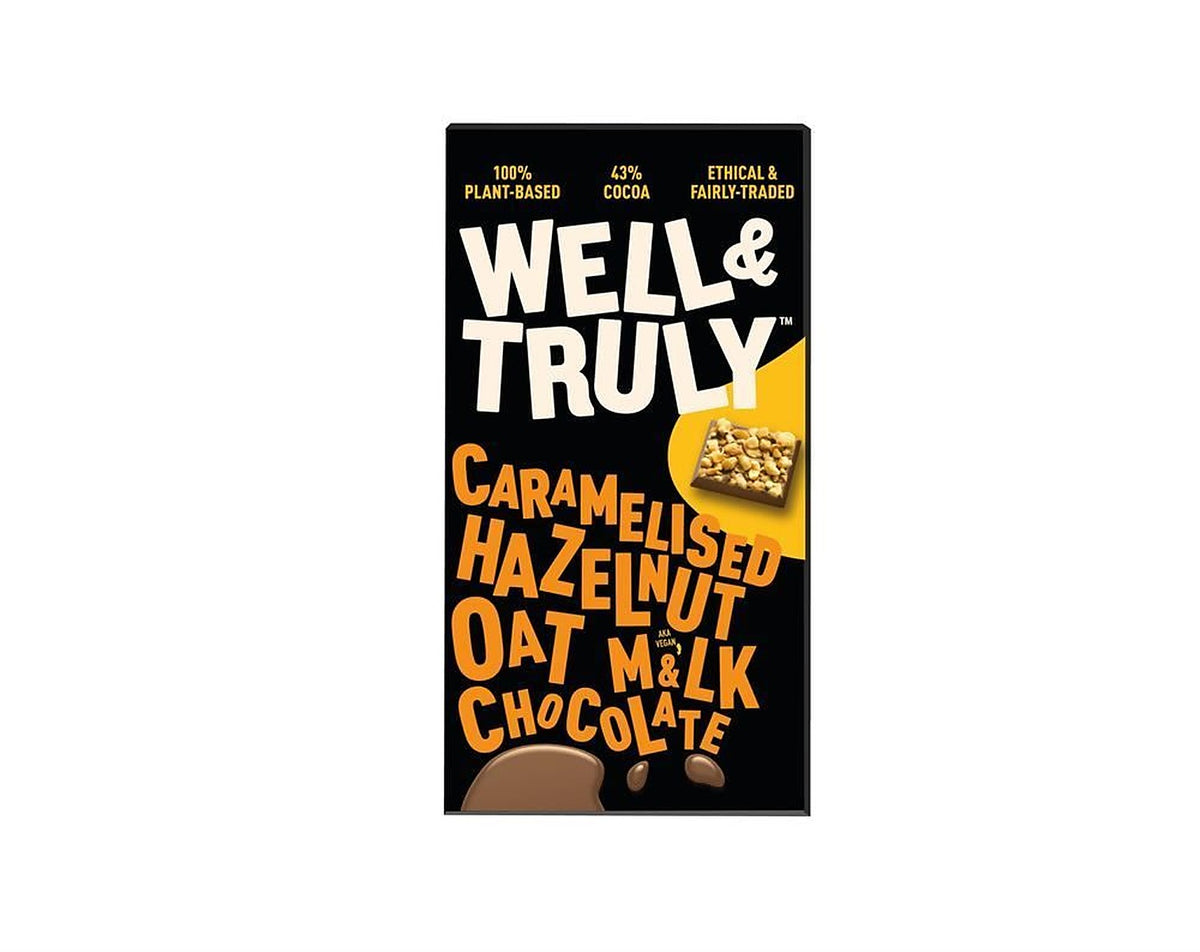 Well and Truly Oat M&lk Chocolate with Caramelised Hazelnuts Bar 90g - 10 Pack