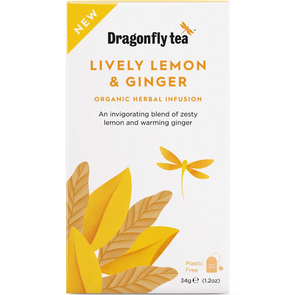 Dragonfly Tea Lively Lemon & Ginger Organic Herbal Tea 20 Tea bags