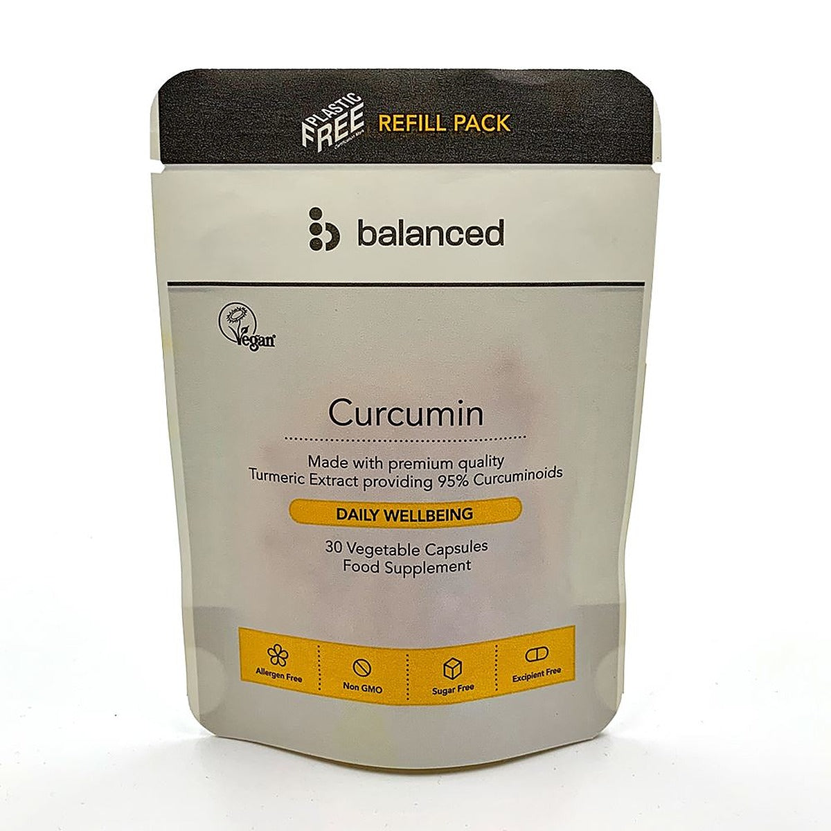 Balanced Curcumin (Turmeric Extract) 30 Veggie Caps - Refill Pouch
