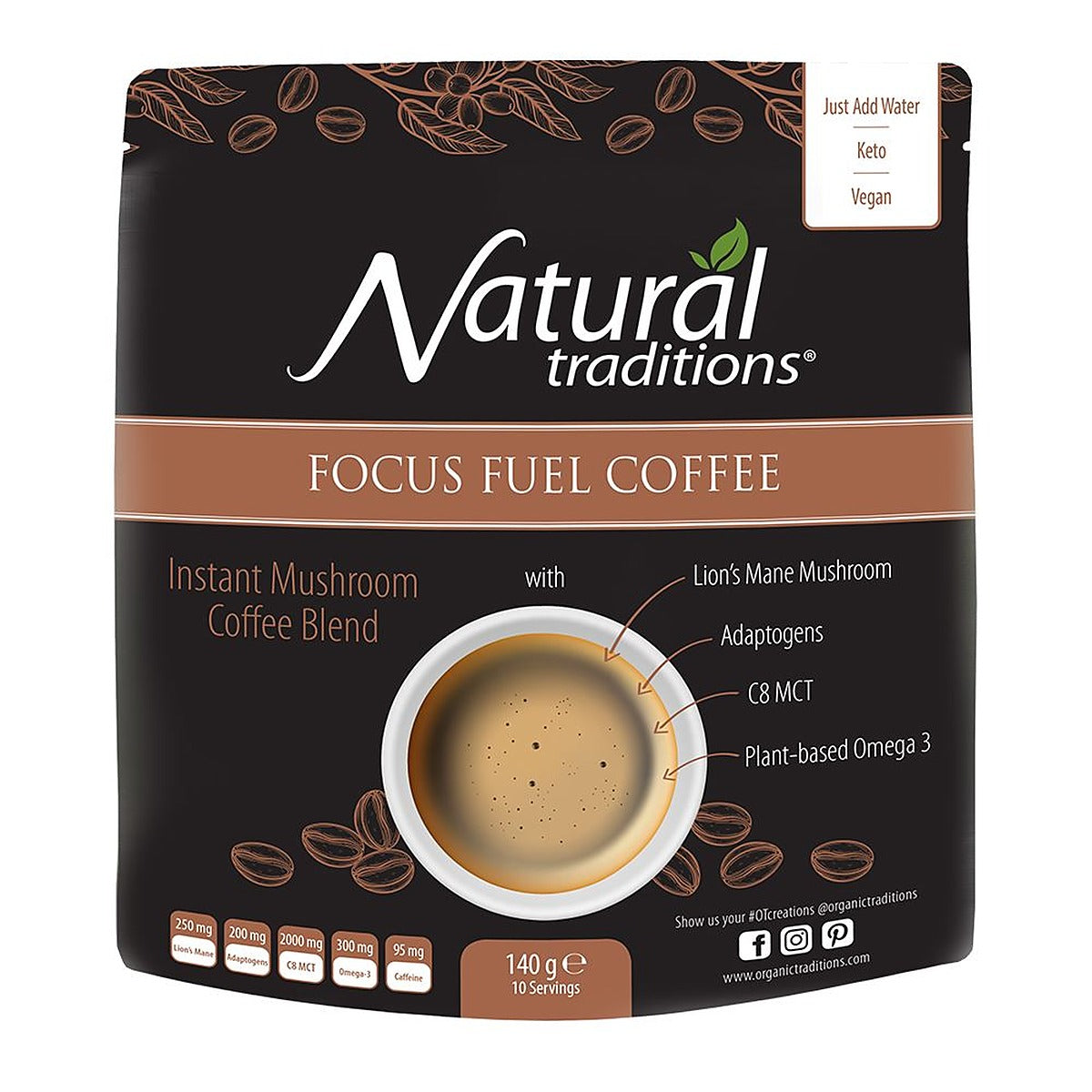 Organic Traditions Organic Instant Mushroom Coffee Focus Fuel 140g