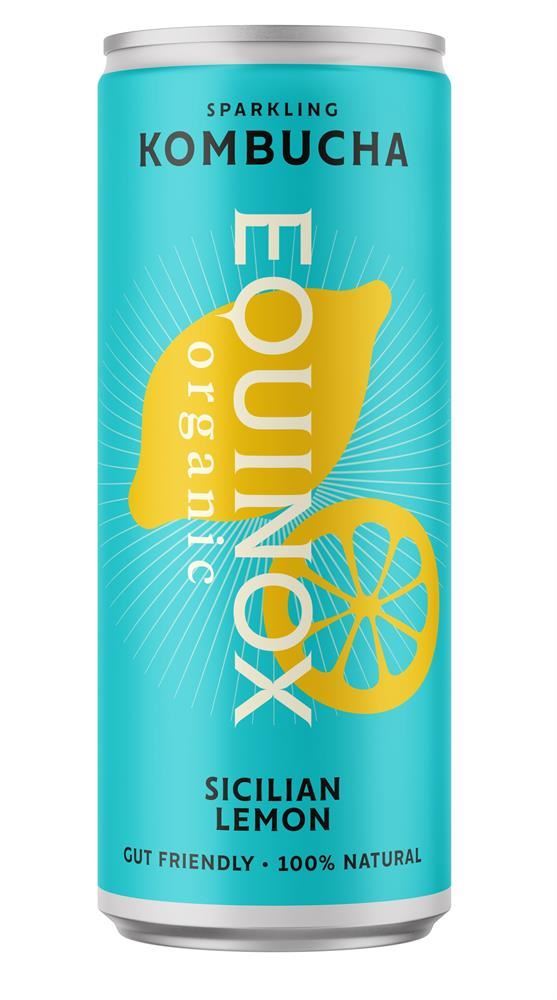 Equinox Kombucha Organic Kombucha Soft Drink Sicilian Lemon 250ml Can - 12 Pack