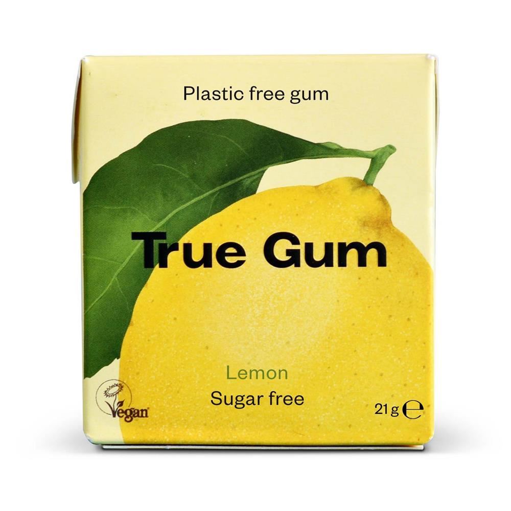 True Gum Plastic Free Vegan and Sugar Free Chewing Gum - Lemon 21g - 24 Pack