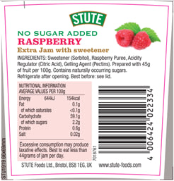 Stute No Sugar Added Raspberry Seedless Jam 430g - 2 Pack