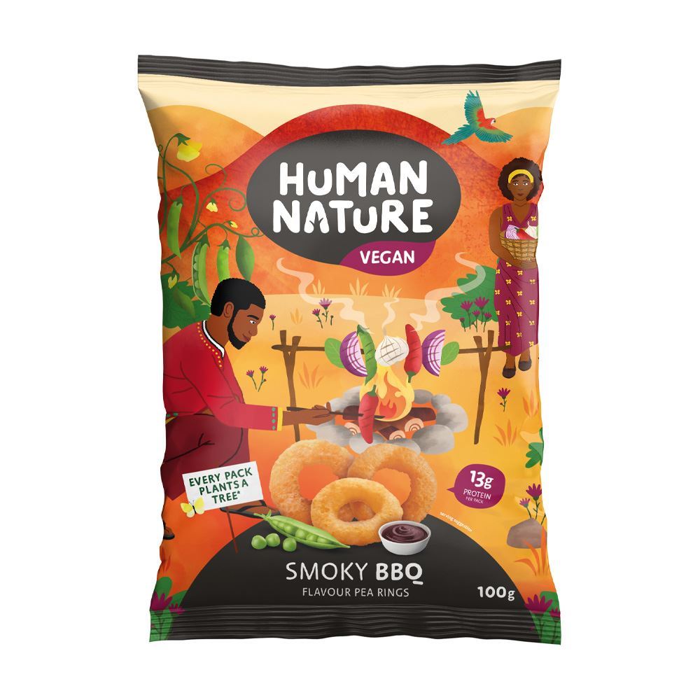 Human Nature Smoky BBQ Pea Rings 100g - 10 Pack