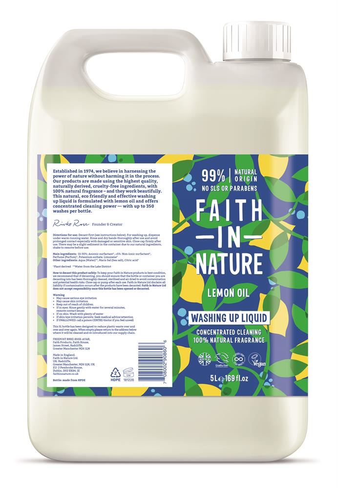 Faith in Nature Lemon Washing Up Liquid 5 Litre