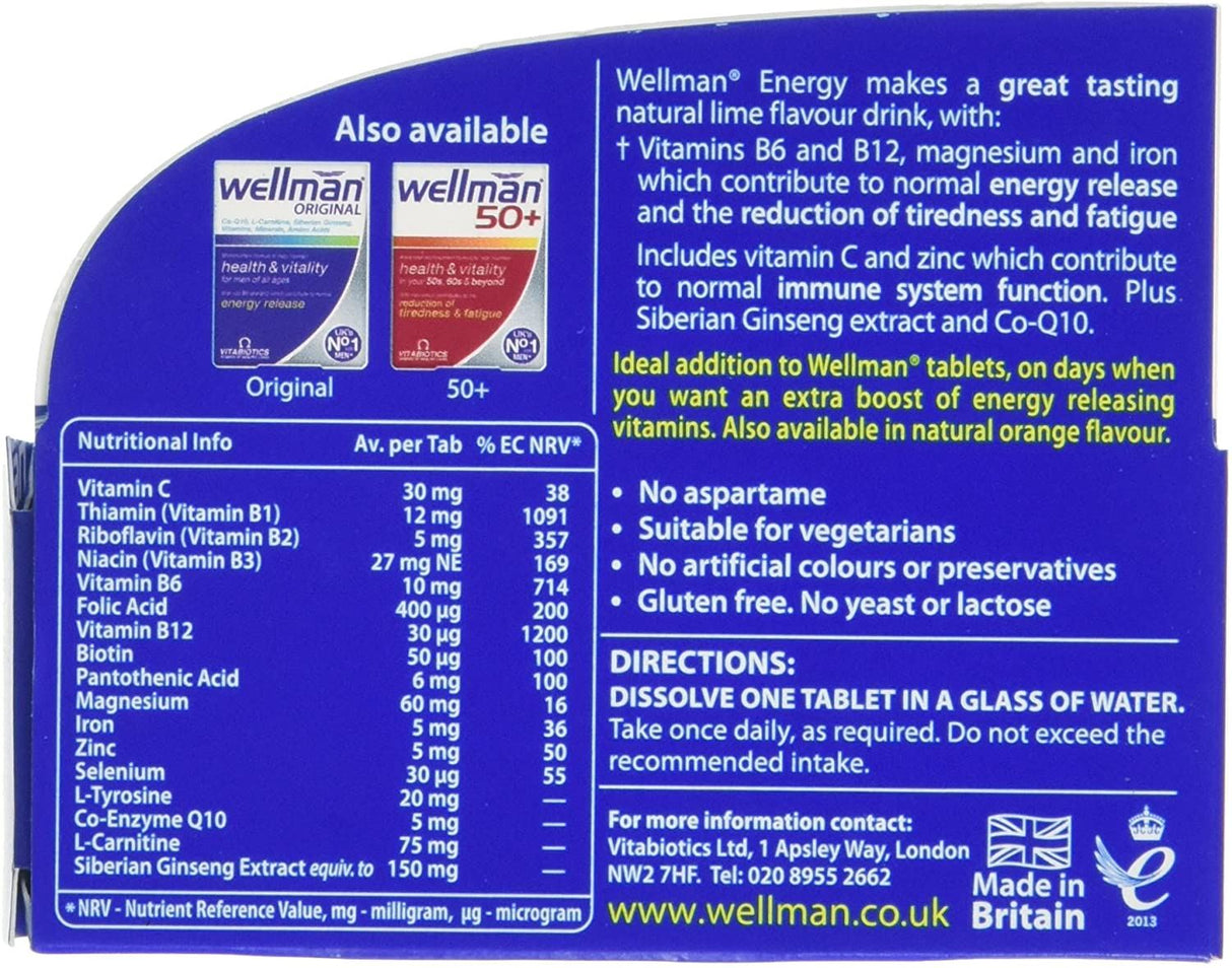 Vitabiotics Wellman Energy Natural Lime Flavour - 10 Effervescent Tablets