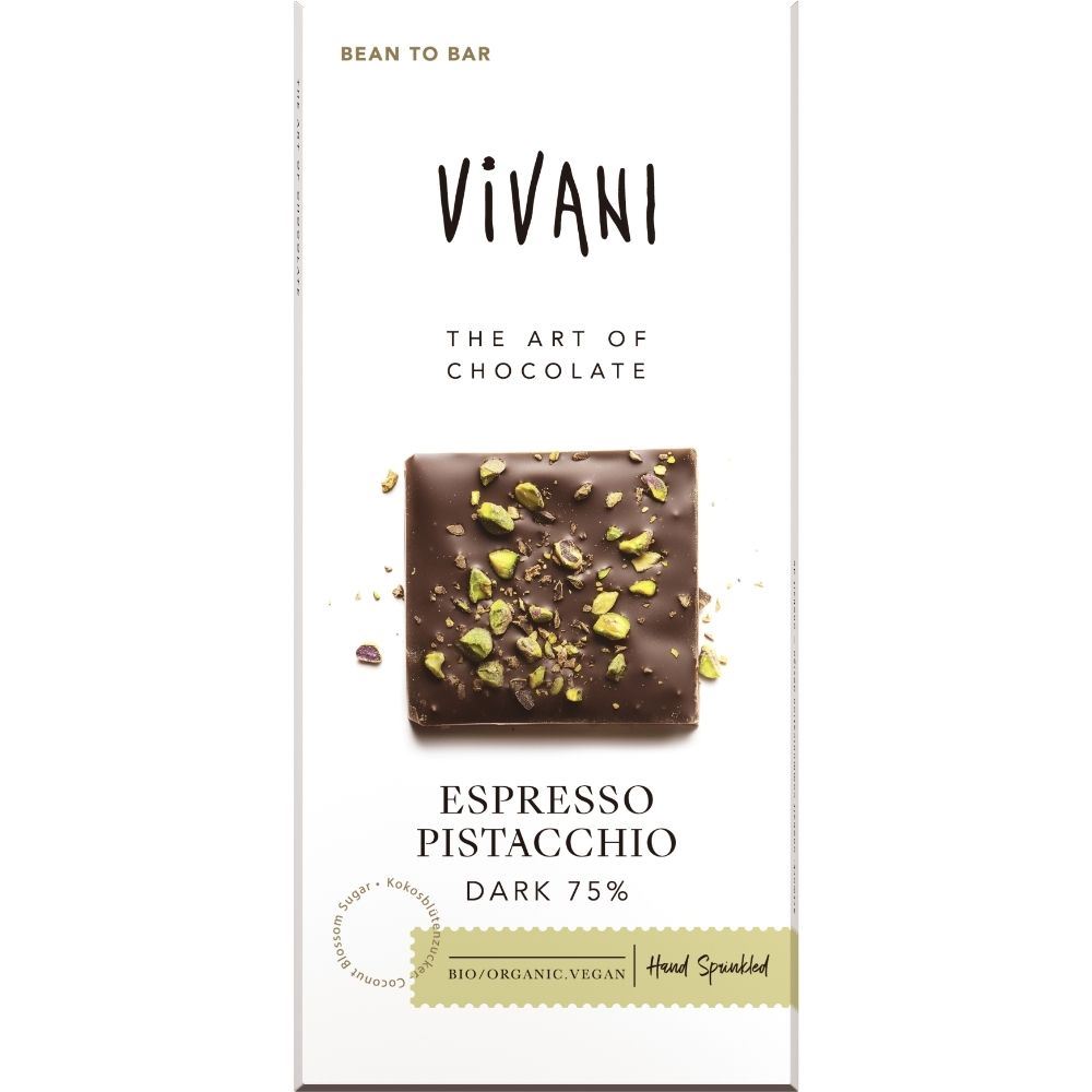 Vivani Espresso Pistacchio Dark 75% Chocolate Vegan Organic 80g