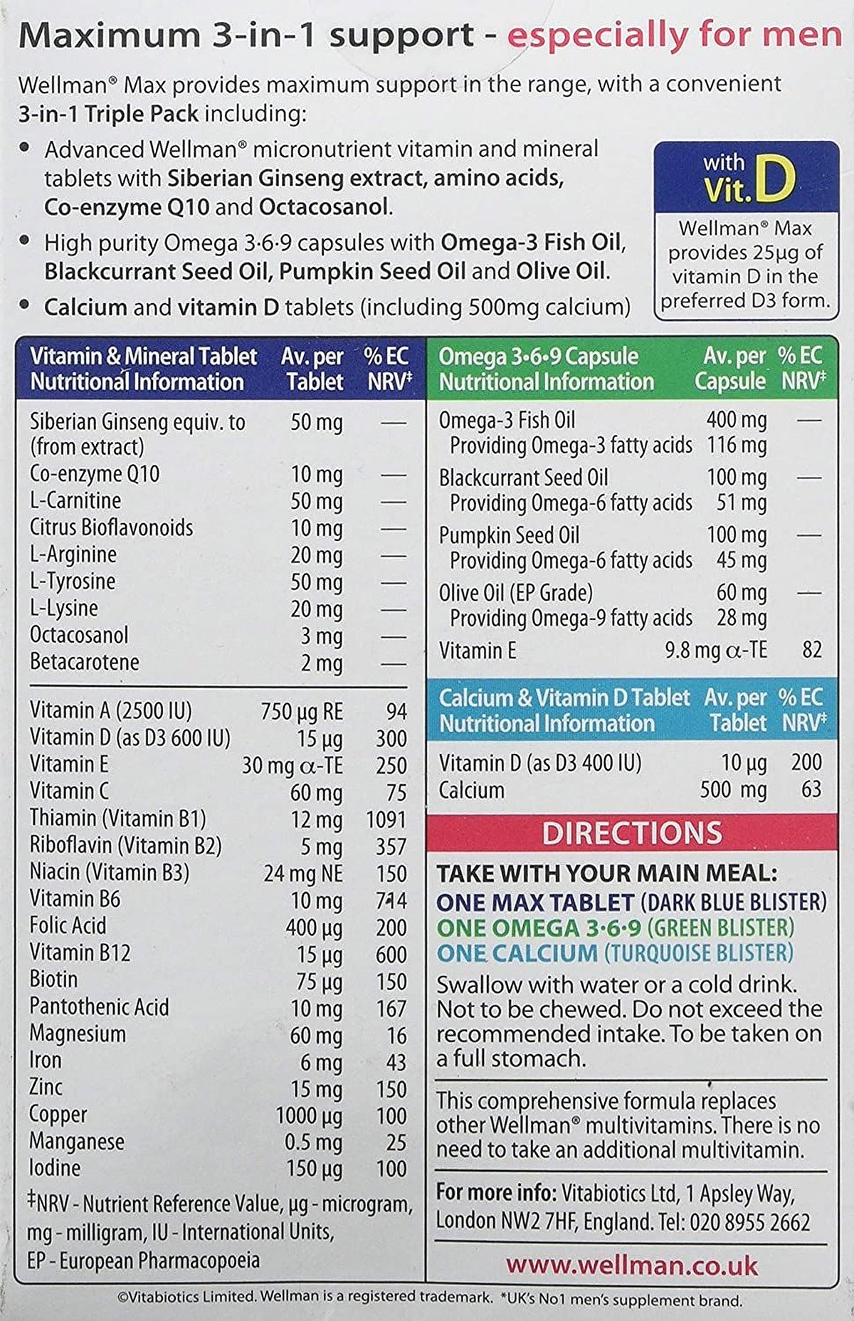 Vitabiotics Wellman Max 3-in-1 - 84 Tablets/Capsules - image 4
