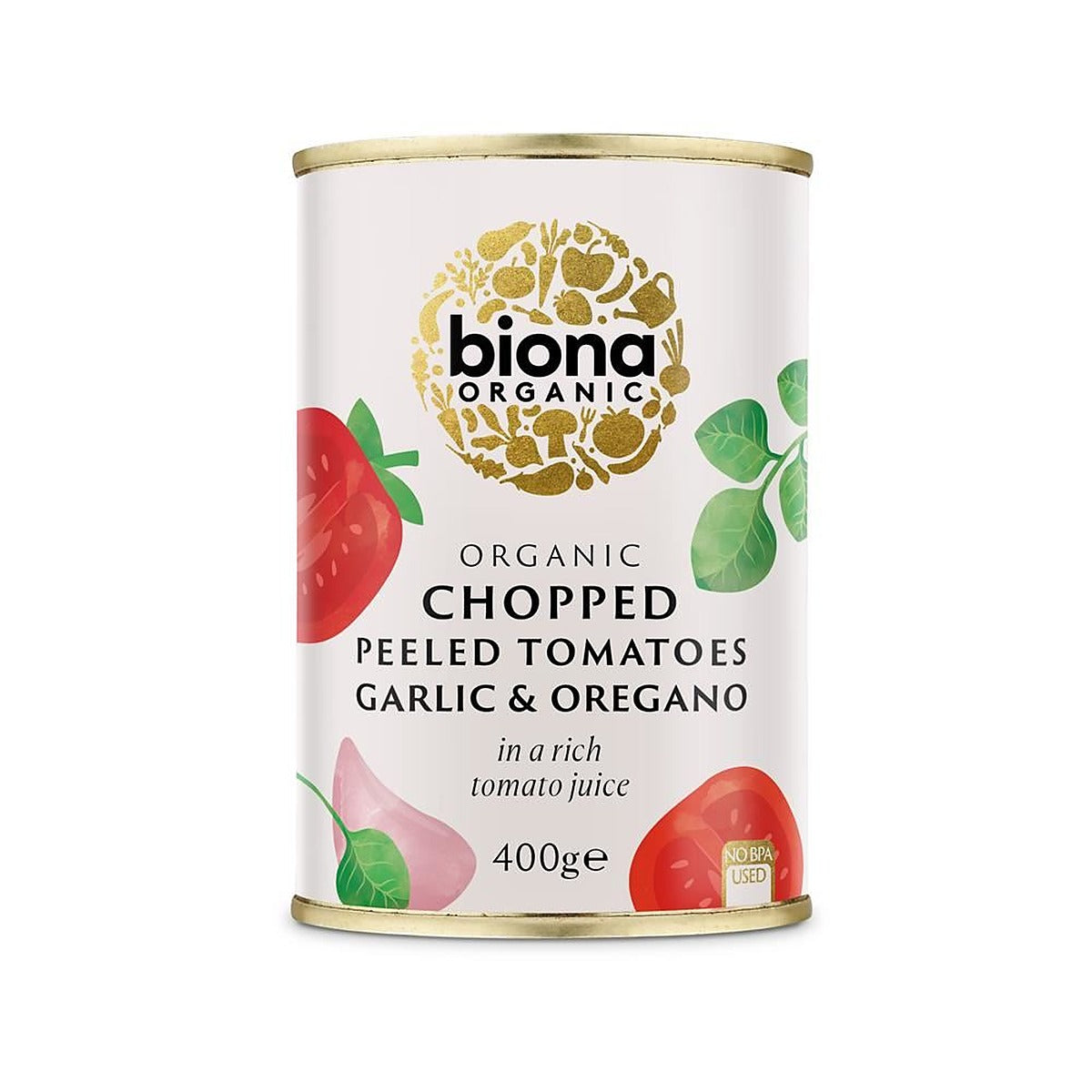 Biona Organic Chopped Tomatoes with Garlic and Oregano 400g