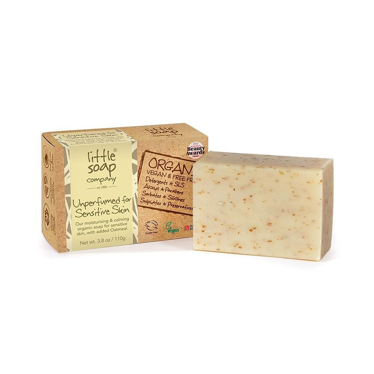 Little Soap Company Organic Unperfumed bar for Sensitive Skin 110g - 2 Pack