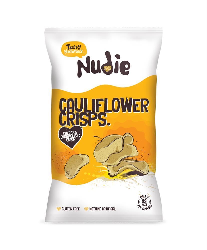 Nudie Snacks Cheese & Carmelised Onion Cauliflower Crisps 80g - 12 Pack