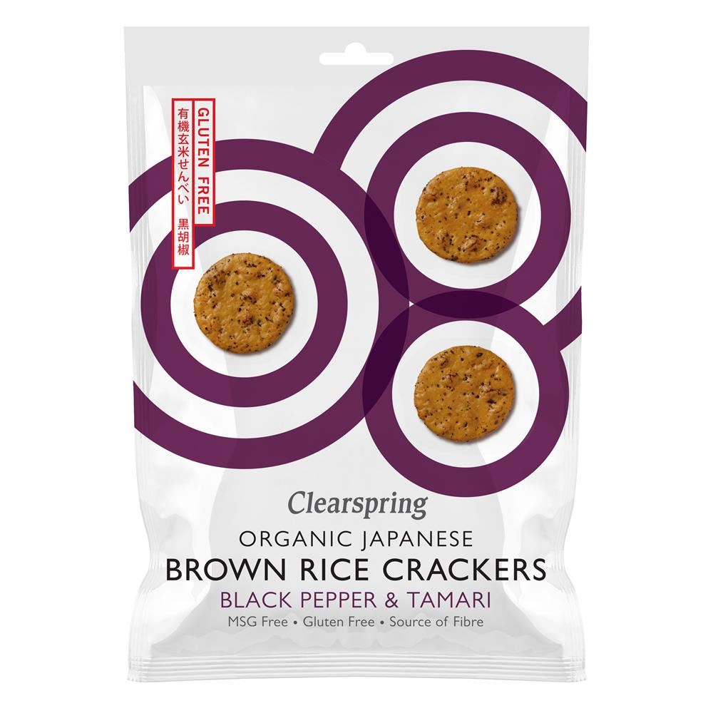 Clearspring Organic Japanese Brown Rice Crackers - Black Pepper & Tamari 40g