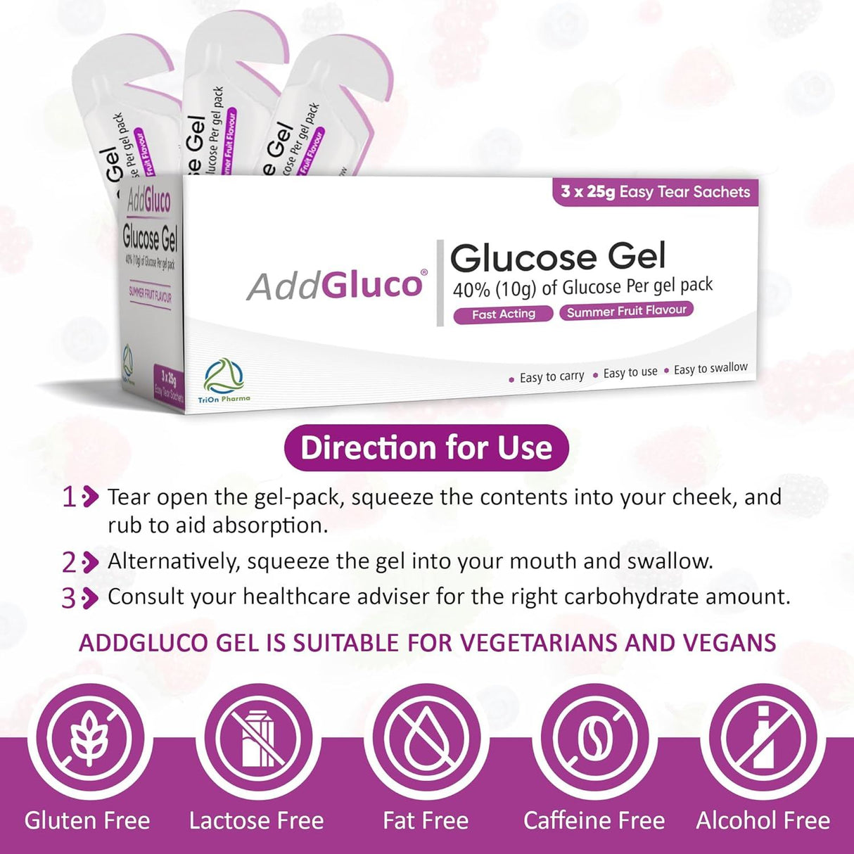 AddGluco Glucose Gel Summer Fruit Flavour - 3x25g Sachets