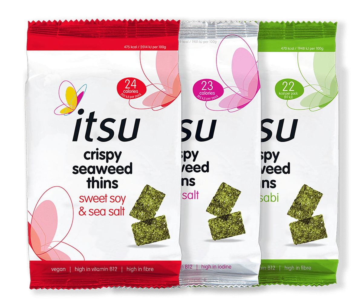 Itsu Crispy Seaweed Thins Snack 5g - Mixed Case x 12 Packs