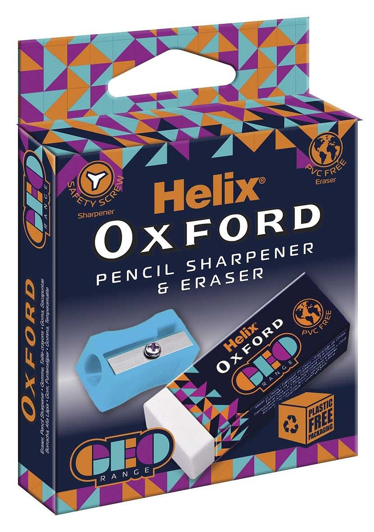 Helix Oxford Geo Eraser and Pencil Sharpener - Orange