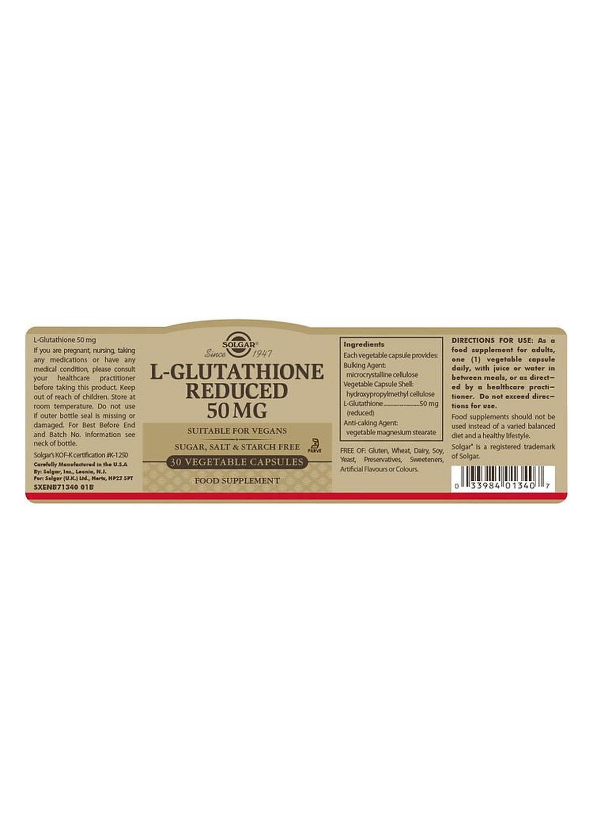 Solgar L-Glutathione Reduced 50 mg - 30 Vegicaps - image 3