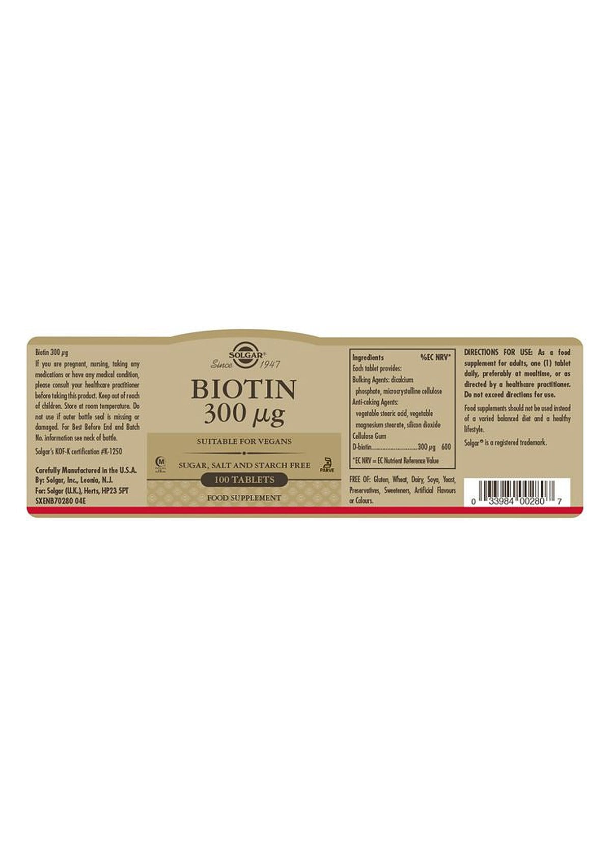 Solgar Biotin 300 µg - 100 Tablets - image 3