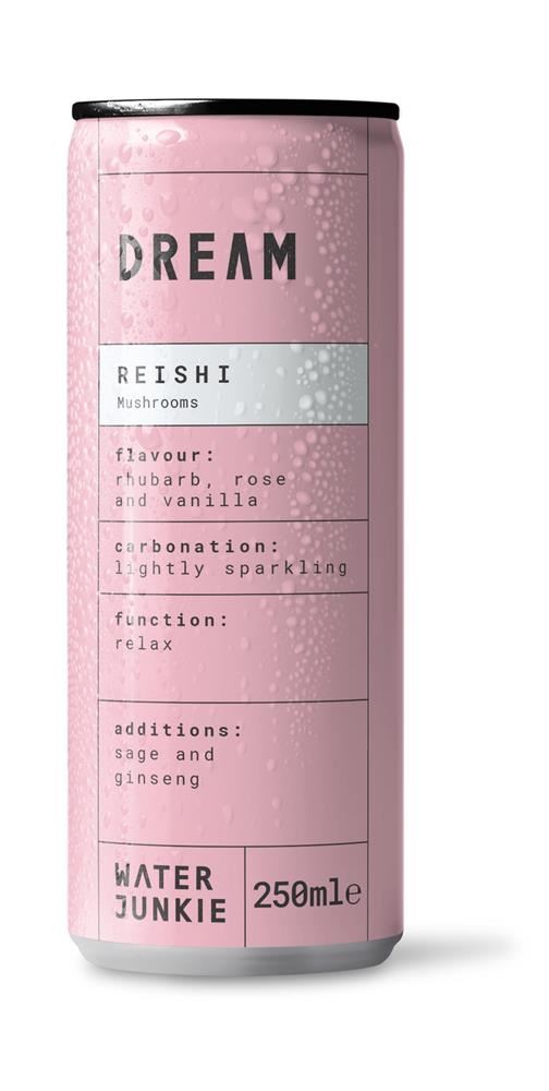WaterJunkie DREAM Reishi Mushroom Drink Rhubard Rose & Vanilla 250ml - 12 Pack