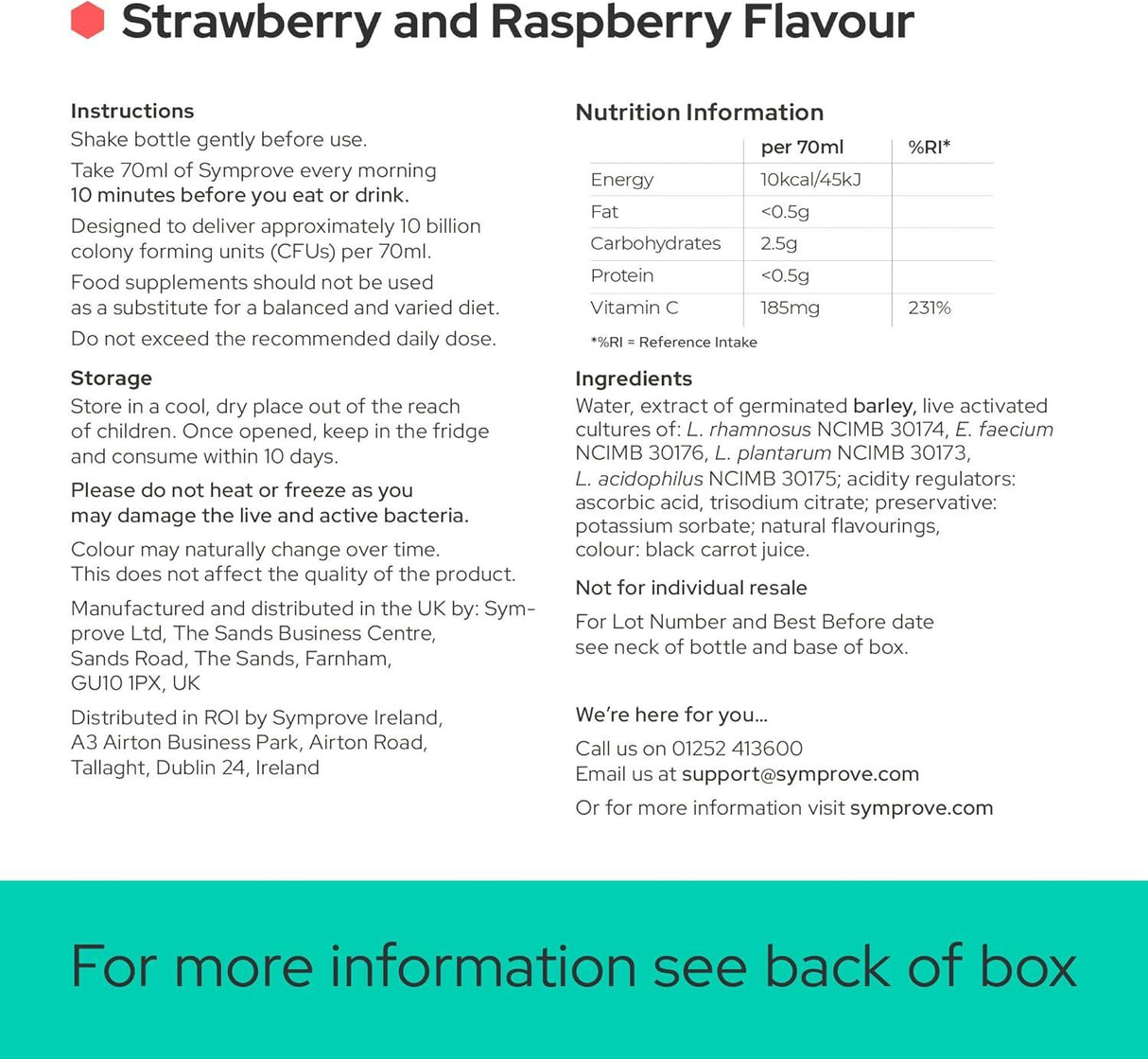 Symprove Strawberry & Raspberry Probiotic Drink with Live Bacteria 500ml  Pack of 4