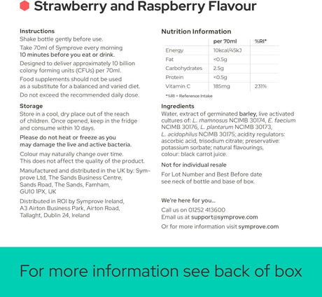 Symprove Strawberry & Raspberry Probiotic Drink with Live Bacteria 500ml  Pack of 4