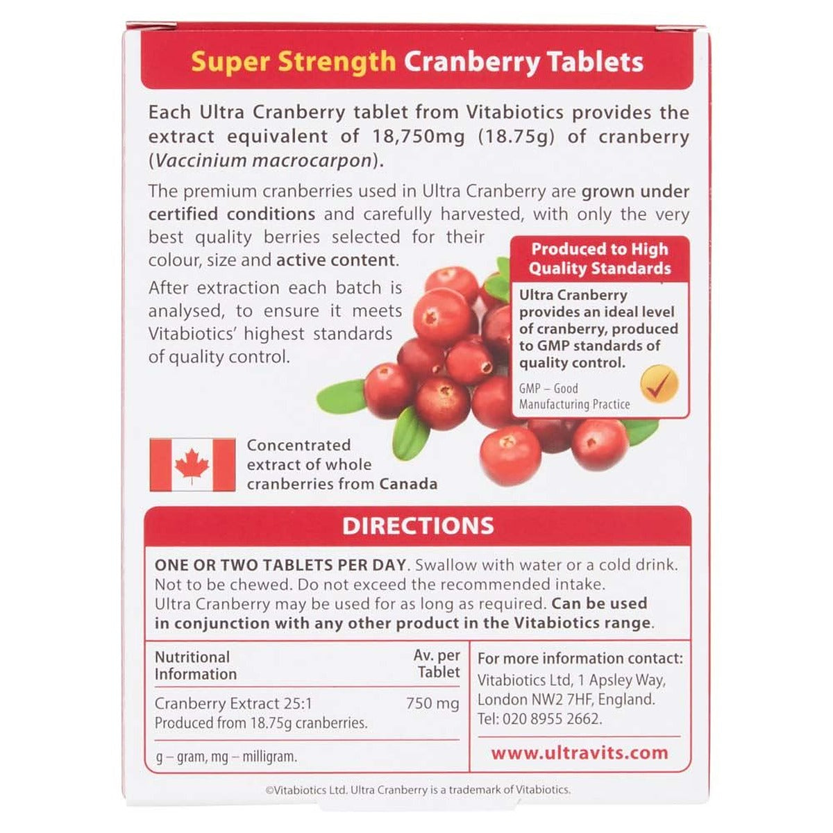 Vitabiotics Ultra Cranberry 750mg - 30 Tablets - image 4