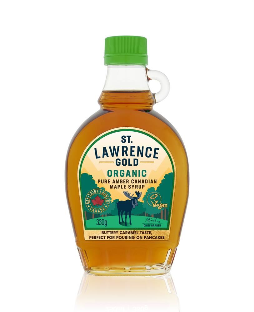 St Lawrence Gold Organic Grade A Amber Colour Rich Taste Maple Syrup 330g